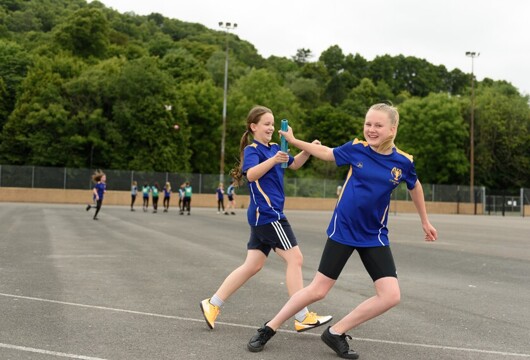 Cwmtawe pupils in a relay race
