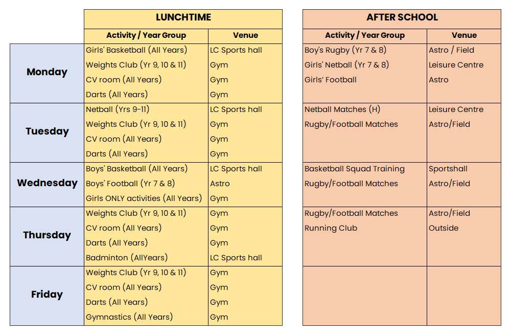 Sport extracurriculartimetable 2025 01 31